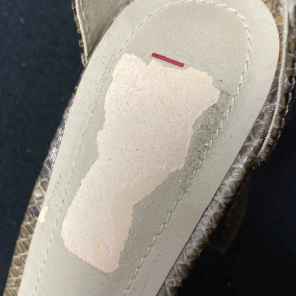 RIALTO WO SIZE 9.5 BROWN SNAKESKIN-ANKLE STRAP 4” THICK  HEEL OPEN TOE SHOE - Picture 10 of 13